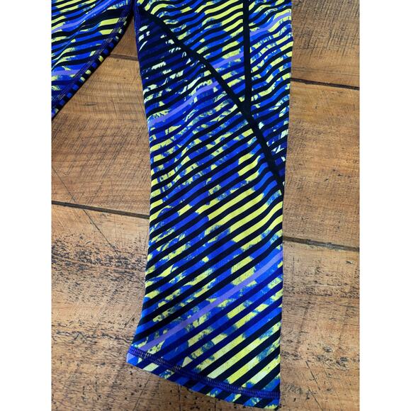 Athleta Womens Radical Stride Capri Leggings Blue Yellow Zip Pocket Size Small - Picture 2 of 8
